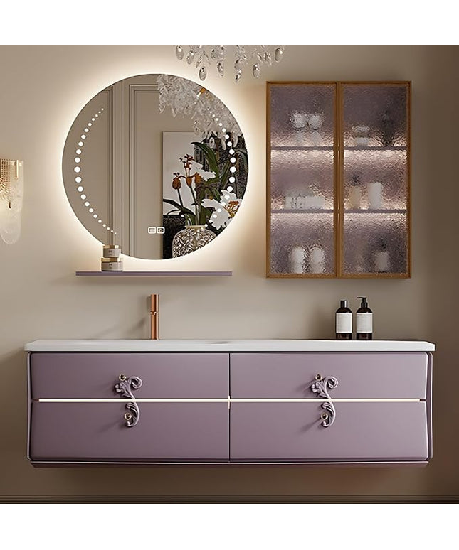 Bathroom Vanity with Sink - Including Defogging & Led Lights, Modern Bathroom Cabinet with 3 Drawers & Lipstick Box | Floating Bathroom Vanities Have Exquisite Handles (Round Mirror, 68'')