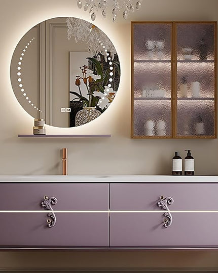 Bathroom Vanity with Sink - Including Defogging & Led Lights, Modern Bathroom Cabinet with 3 Drawers & Lipstick Box | Floating Bathroom Vanities Have Exquisite Handles (Round Mirror, 40'')