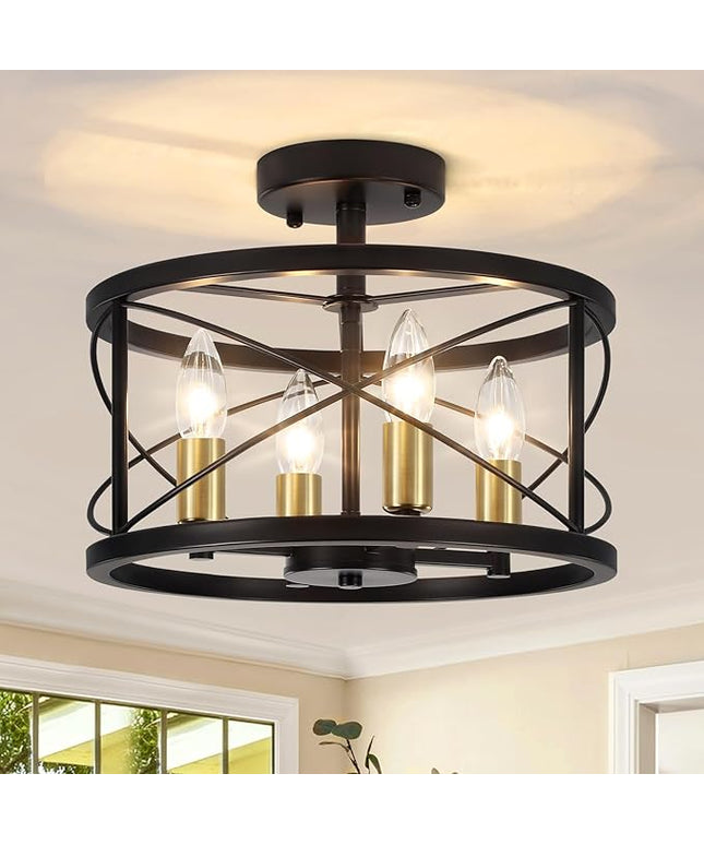 TOULMJ 4-Light Semi Flush Mount Ceiling Light, Black Gold Ceiling Light Modern Hallway Light Fixtures for Kitchen Island Entryway Laundry Room Foyer Dining Room