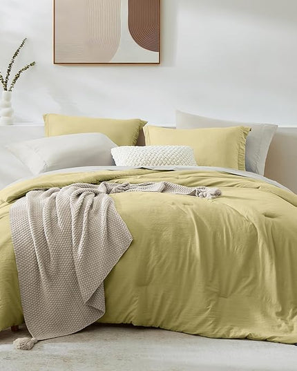 WRENSONGE King Comforter Set, 7 Pieces Hemp Soft Bed in a Bag King with Fitted Sheet, Flat Sheet, 2 Pillow Shams, and 2 Pillowcases- Warm Bedding Set for All Season