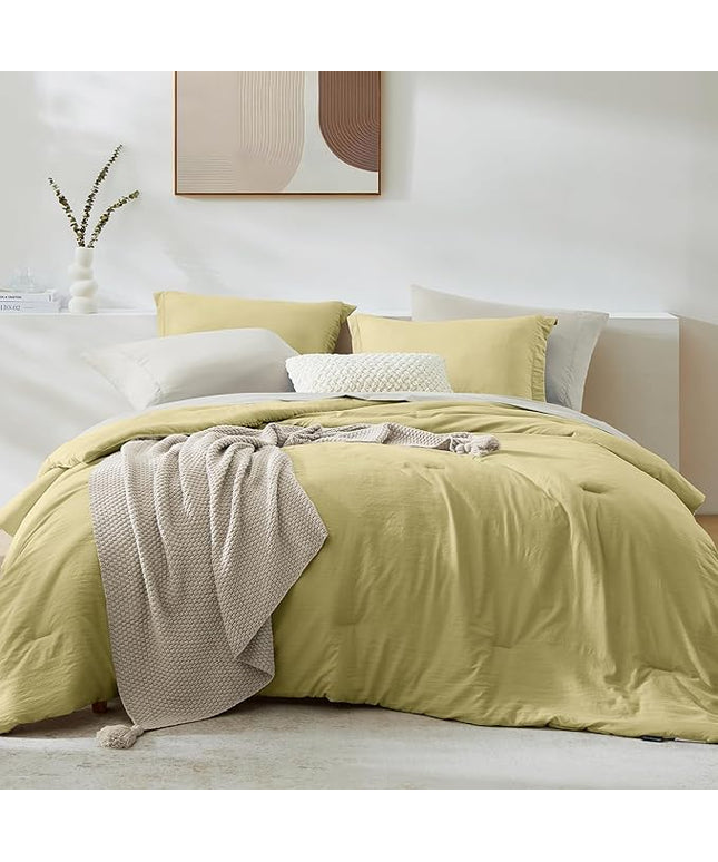 WRENSONGE Full Size Comforter Set- 7 Pieces Hemp Bed in a Bag Full Size Comforter with Fitted Sheet, Flat Sheet, 2 Pillow Shams, 2 Pillowcases, Warm Bedding Sets for All Season