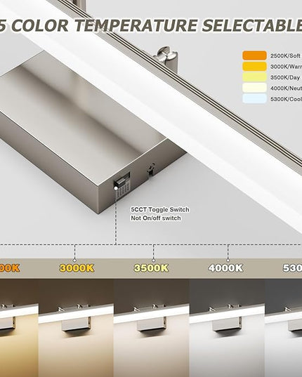 Brushed Nickel Vanity Light, 15.7” Dimmable LED Bathroom Light Bar with 5CCT, Adjustable Angle – Modern Wall Lighting for Bathroom, Powder Room, Bedroom, Apartment, Hotel