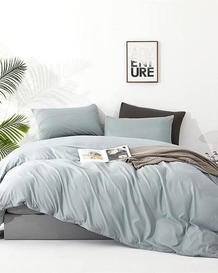Luxlovery Blue Comforter Set Queen Light Bue Bedding Set Soft Breathable Blanket Quilts Modern Mist Blue Comforter Set for Queen Bed Women Men