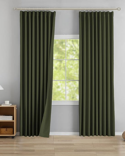 DONREN Olive Green Pinch Pleated Blackout Curtains with Hooks - 90 inch Length Room Darkening Thermal Insulated Window Curtain Panels for Living Room Bedroom 2 Panel 40" Wx90 L