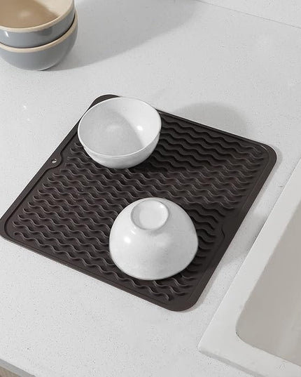 Silicone Dish Drying Mat for Multiple Usage,Easy clean,Eco-friendly,Heat-resistant Silicone Mat for Kitchen Counter or Sink,Refrigerator or Drawer liner Coffee M 12 inches x 12 inches