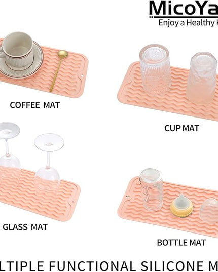 Silicone Dish Drying Mat for Multiple Usage,Easy clean,Eco-friendly,Heat-resistant Silicone Mat for Kitchen Counter or Sink,Refrigerator or Drawer Liner Pink S 12 inches x 6 inches