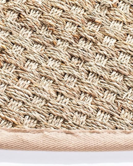 SAFAVIEH Area Rug 4' Round - Natural Fiber Collection - Natural & Beige, Seagrass, Basketweave Pattern with Border (NF114A)