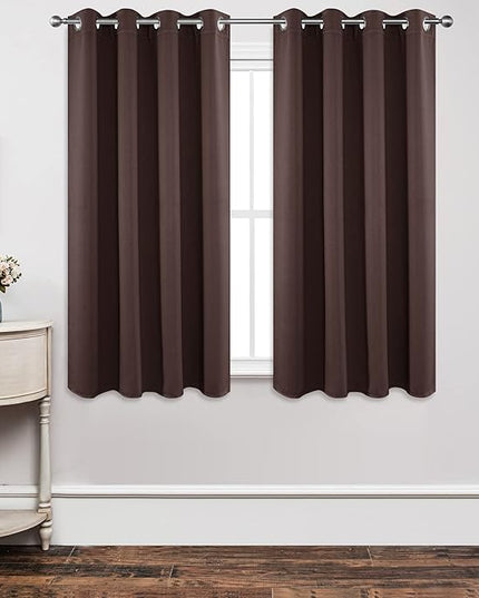 Joydeco Blackout Curtains 63 Inch Length 2 Panels Set, Thermal Insulated Long Curtains& Drapes 2 Burg, Room Darkening Grommet Drapes for Living Room Bedroom Window (W52 x L63 Inch, Chocolate)