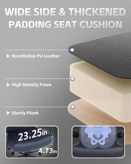 Big and Tall Office Chair 500LBS, Executive Office Chair for Heavy People, Heavy Duty Desk Chair Comfy, Computer Chair High Back PU Leather, Extra Wide Rocking Chair with Wheels Home Office, Black 2PC