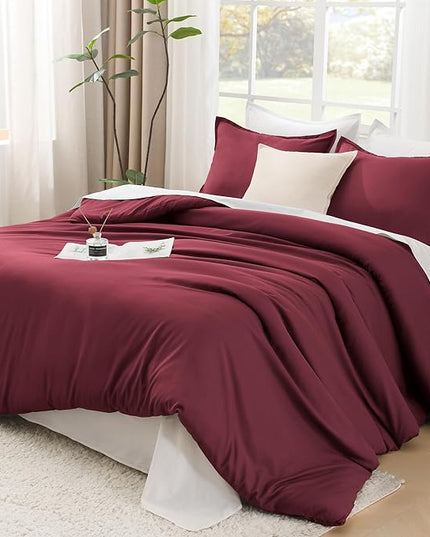 Litanika Burgundy Red Comforter Set California King Size, 3 Pieces Cal King Lightweight Solid Bedding Comforter Set, All Season Fluffy Bed Set (104x96In Comforter & 2 Pillowcases)