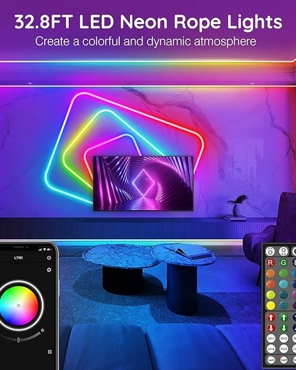 AILBTON 32.8FT Led Neon Rope Lights Control with App/Remote,Flexible Led Rope Light,Multiple Modes,IP65 Outdoor RGB Lights Waterproof,Music Sync Gaming Led Neon Strip Light for Bedroom Decor