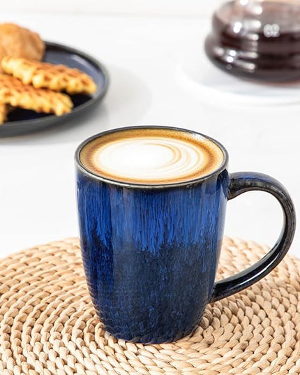 vancasso STARRY Ceramic Coffee Mug Set of 6, 16 Oz Tea Cups with Handle for Latte, Tea, Cappuccino, Milk, Cocoa, Microwave&Dishwasher Safe, Blue
