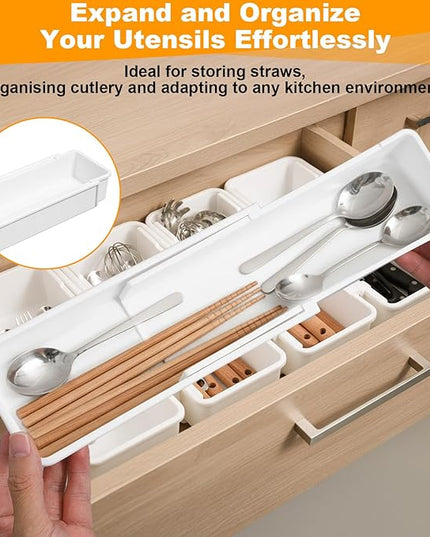 4pcs white drawer organizer Expandable drawer dividers vanity Drawers Storage Tray Expandable drawers organizer trays Dividers to Organize and Store for Bedroom, Bathroom, Kitchen Utensils