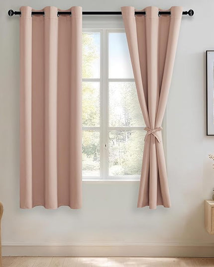 JIUZHEN Blush Pink Blackout Curtains for Bedroom, Light Blocking and Noise Reducing Grommet Curtains for Living Room Darkening Curtains, Set of 2 Window Curtain Panels, 38 x 63 Inch Length