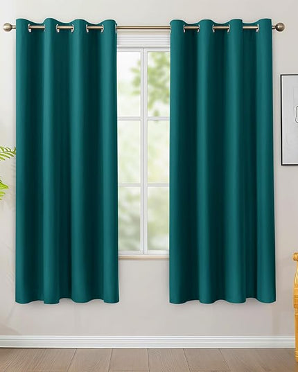 BONZER 100% Blackout Curtains 4 Panels - Thermal Insulated Light Blocking Window Drapes 63 Inch Length, Single Layer Grommet Curtain with Black Laminated Backing for Bedroom/Living Room, Sapphire