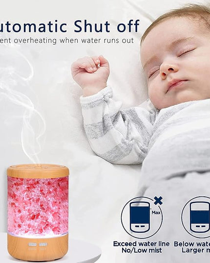 Essential Oil Diffuser Aromatherapy Diffuser - Himalayan Pink Salt Crystal Diffusers for Essential Oils with 7 Color Lights 2 Mist Mode, Reduce Noise Design for Baby Room, Yellow