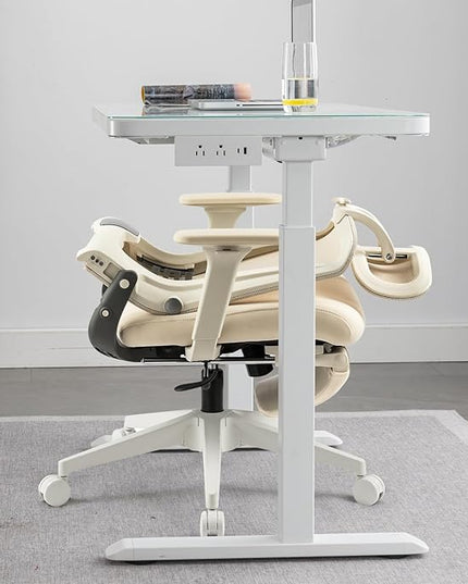 Foldable Office Chair with Foot Rest, Ergonomic Office Chair with Adjustable Lumbar Support, Headrest, Armrest, Home Office Desk Chair for Space Saving, Work from Home, Cream