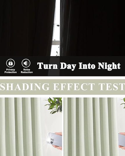 Vision Home Soft Green Pinch Pleated Full Blackout Curtains Linen Blended Room Darkening Curtain Panels 95 inch for Living Room Bedroom Thermal Insulated Pinch Pleat Drapes with Hooks 40" Wx95 Lx2