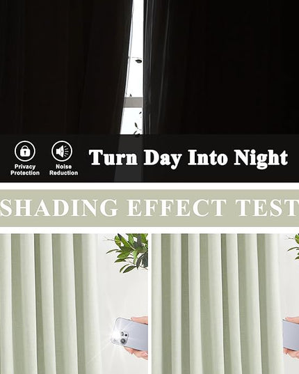 Vision Home Soft Green Pinch Pleated Full Blackout Curtains Linen Blended Room Darkening Curtain Panels 90 inch for Living Room Bedroom Thermal Insulated Pinch Pleat Drapes with Hooks 40" Wx90 Lx2