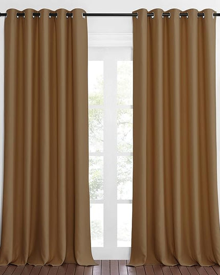 NICETOWN Patio Blackout Curtain Panels - Extra Wide Sliding Door Thermal Insulated Drape, Privacy Room Divider Curtain for Bedroom Office (Gold Brown, 66 x 118 Inch Long)