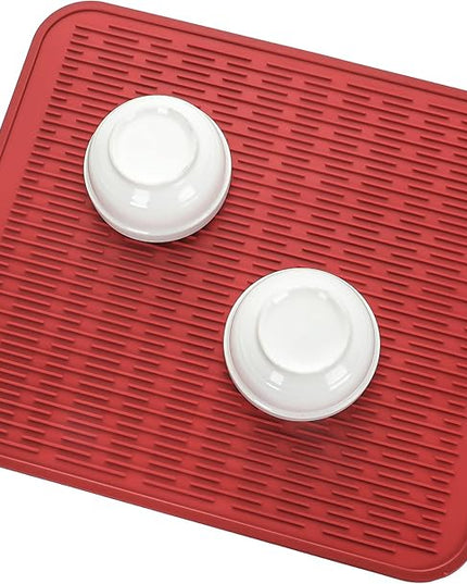 Silicone Dish Drying Mat for Multiple Usage,Easy clean,Eco-friendly,Heat-resistant Silicone Mat for Kitchen Counter or Sink,Refrigerator or Drawer Liner Red XL 18 inches x 16 inches