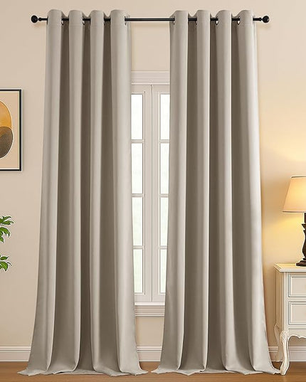 Simplebrand Stone Extra Long 10ft Curtains for Patio 120 Inches Long 2 Panels Set, Room Darkening Light Blocking Solid Thermal Insulated Energy Saving Grommet Noise Reducing Curtains, 50 Wx120 L
