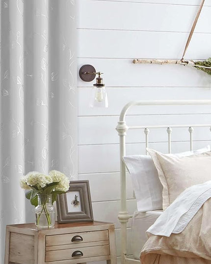 BUHUA Wave Silver Leaf Print Blackout Curtains for Living Room Darkening Curtains Light Blocking Curtains for Bedroom 38W×84L Greyish White 2 Panels