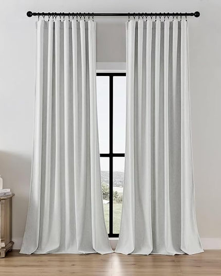 Joydeco Light Filtering Curtains 108 Inch Length for Bedroom, Faux Linen Curtains 108 Inches Long for Living Room, Pinch Pleat Curtains for Living Room 108 Inch Length(52x108 inch, Greyish White)