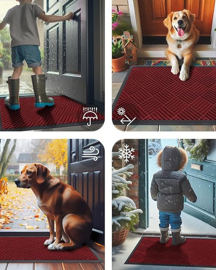 Smiry Front Door Mat Outside Entrance, Heavy Duty Outdoor Indoor Mat, Natural Rubber Doormat, Non Slip, Trap Dirt and Moisture, Easy Clean, Low Profile Patio Porch Entryway Mat, 47x32, Wine Red