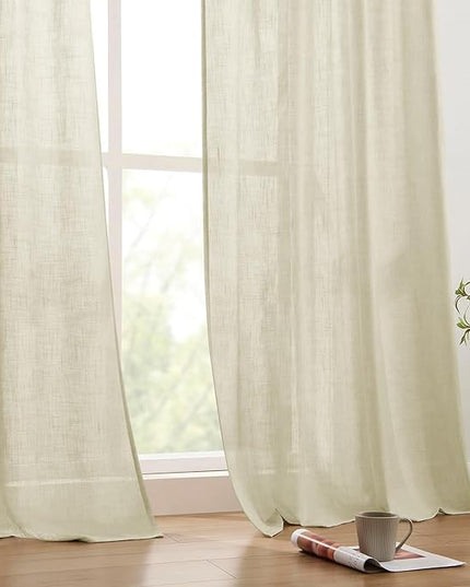 Joydeco Linen Curtains 84 Inch Length 2 Panels Set, Light Filtering Curtains for Bedroom Living Room,Linen Blend Drapes 52 Inches Wide with Back Tab Rod Pockets (W52 x L84 Inch, Natural)