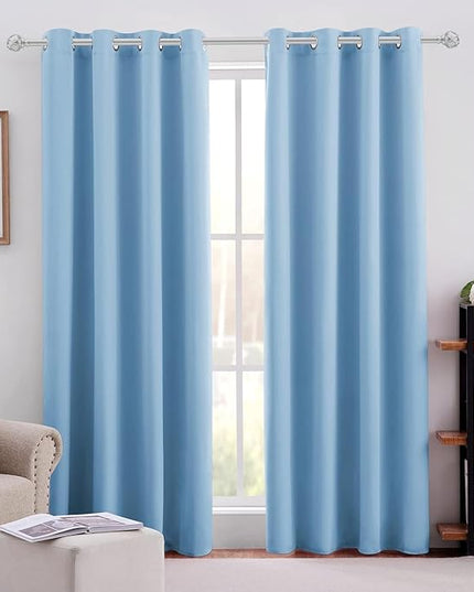 HOMEIDEAS Blackout Curtains 52 X 96 Inch Long Set of 2 Panels Baby Blue Room Darkening Bedroom Curtains/Drapes, Thermal Grommet Light Blocking Window Curtains for Living Room