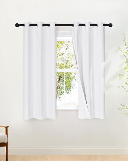 NICETOWN 100% Blackout White Curtains 63 inch Length, Grommet Thermal Insulated Window Treatment Heat Reducing Drapes for Bedroom/Kids Room, W37 x L63, 2 Panels