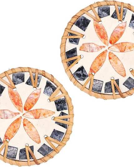 uxcell 2Pcs Handmade Woven Rattan Coasters, Heat-Resistant Drink Coasters for Coffee Table Dining Room Kitchen Coffee Wine Decor, Orange Petal