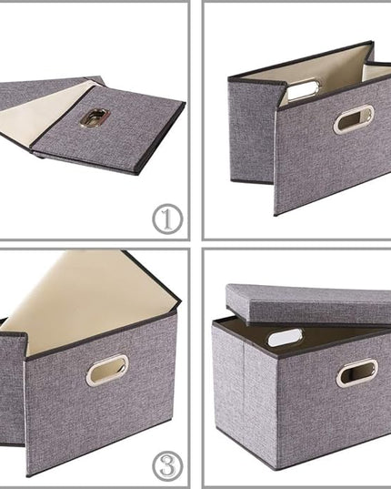 PRANDOM Collapsible Storage Containers with Lids [5-Pack] Linen Fabric Foldable Storage Bins Boxes Organizer Baskets Cube with Cover for Home Bedroom Closet Office Nursery (14.9x9.8x9.8)