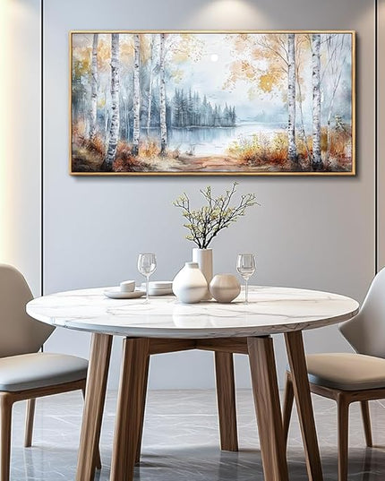 PHAOHUAXM Large Canvas Wall Art For Living Room Wall Decor For Bedroom Office Decorations Trees Forest Landscape Painting Lake view Wall Pictures Modern Room Home Decor Artwork Wood Framed 24x48 In