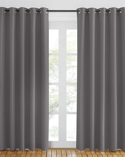 NICETOWN Doorway Curtain Panel for Bedroom - Room Darkening Light Blocking Thermal Insulated Solid Ring Top Blackout Window Drapes for Living Room (1 Panel, W66 x L84, Gray)