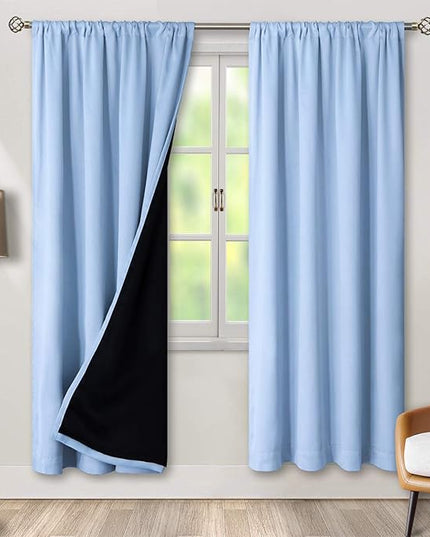 BGment Blackout Curtains for Bedroom 2 Panels Set, 100% Black Out Bedroom Curtains Thermal Insulated Rod Pocket Double Layer Window Curtain (52 x 72 Inch, Spa Blue, 2 Panels)