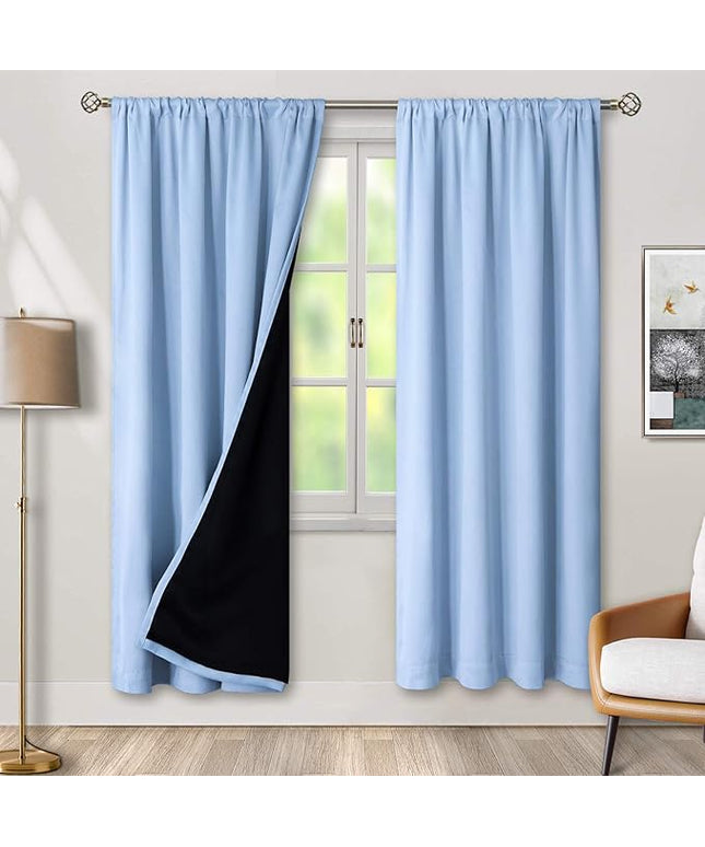BGment Blackout Curtains for Bedroom 2 Panels Set, 100% Black Out Bedroom Curtains Thermal Insulated Rod Pocket Double Layer Window Curtain (52 x 72 Inch, Spa Blue, 2 Panels)