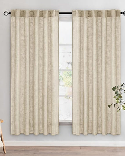 MIULEE Linen Curtains 72 Inch Length 2 Panels for Bedroom Living Room, Soft Thick Linen Textured Back Tab Window Drapes Semi Sheer Light Filtering Rod Pocket Modern Farmhouse Decor