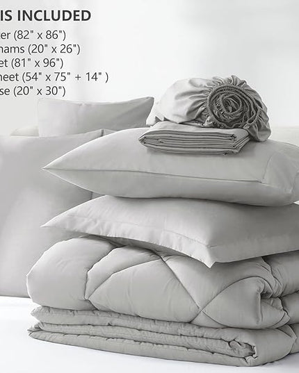 CozyLux Full Size Comforter Sets Light Grey - 7 Pieces Bed in a Bag Full, Luxury Soft Bed Set for All Seasons, Bedding Set with Down Alternative Comforter, Sheets, Pillowcases & Shams