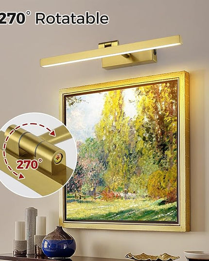 Joosenhouse Battery Operated Picture Light, Wireless Painting Art Light with Remote Control, Dimmable & Timer Function, 15.35" Brass Gallery Light Wall Sconce
