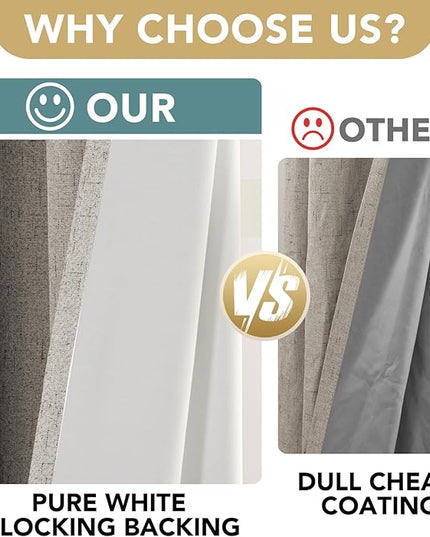 H.VERSAILTEX Linen Blackout Curtains Durable Thick Textured Linen Look 100% Blackout Patio Door Curtain Anti Rust Grommet Extra Wide Sliding Door Curtain Panel, W100 x L84 inch - Stone