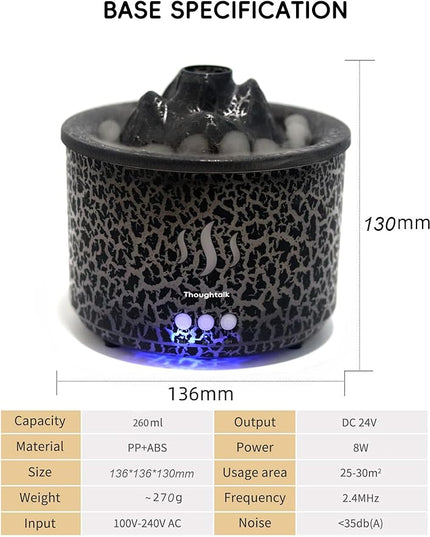 3in1 260ml Night Light, Essential Oil Diffuser for Bedroom, Office, Gym, Hotel Collection Diffuser, 3 Light Modes, 2/8H, Atomization Flame & Black Volcano Modes Oil Diffuser for Home