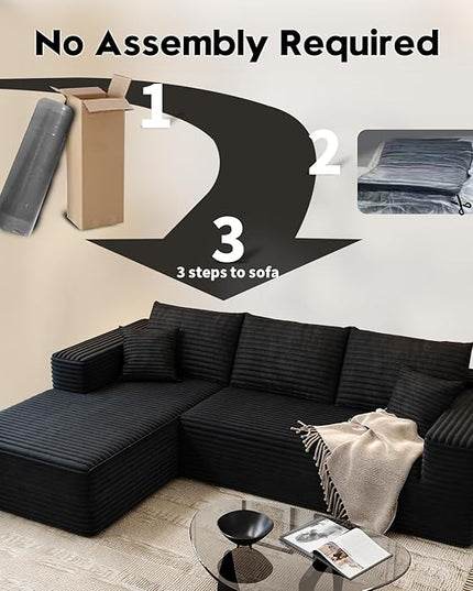 107.5" Cloud Modular Sectional Sofa Couch with L-Shape Chaise,Modern Minimalist Upholstered Couches for Living Room Bedroom,Deep Seat Corner Couch，No Assembly Required (Black,Left Facing Chaise)