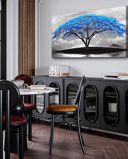 Wapluam Large Canvas Prints Wall Art For Living Room Bedroom Wall Decor Black And White Pictures Blue Tree Landscape Painting To Hang Modern Home Decorations For Office Stretched And Framed Works
