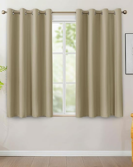 BONZER 100% Blackout Curtains 4 Panels - 54 x 54 Inch Thermal Insulated Full Light Blocking Window Drapes with Black Laminated Backing, Single Layer Grommet Curtain for Bedroom/Living Room, Taupe
