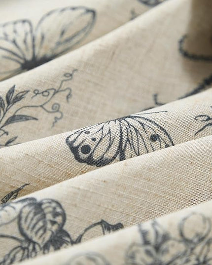 Lazzzy Blue Floral Linen Farmhouse Curtains 84 Inch Length Drapes for Living Room Bedroom Pattern Light Filtering Country Vintage Curtain Grommet Top, 2 Panels, Blue on Beige