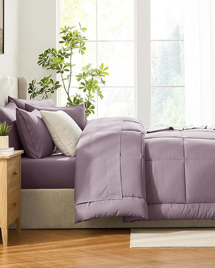 CozyLux King Size Comforter Set Dusty Purple - 7 Pieces Bed in a Bag Dusty Purple Comforter King Size, Bedding Set with All Season Quilted Comforter, Flat Sheet, Fitted Sheet, Pillowcases