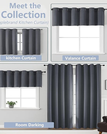 Simplebrand Grey Window Valance for Kitchen 14 Inches Long 2 Panels Set, Room Darkening Valance Curtains for Living Room, Grommet Short Privacy Kitchen Curtains for Bedroom Kids Room, 40Wx14L