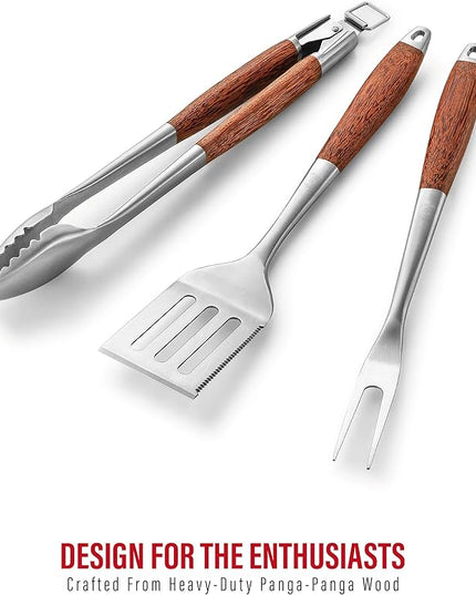 Heavy-Duty Panga-Panga BBQ Grilling Tools Set. Extra Thick Stainless Steel Multi-Function Spatula, Fork & Tongs | Essential Accessories for Barbecue & Grill. Ideal Gift for Father